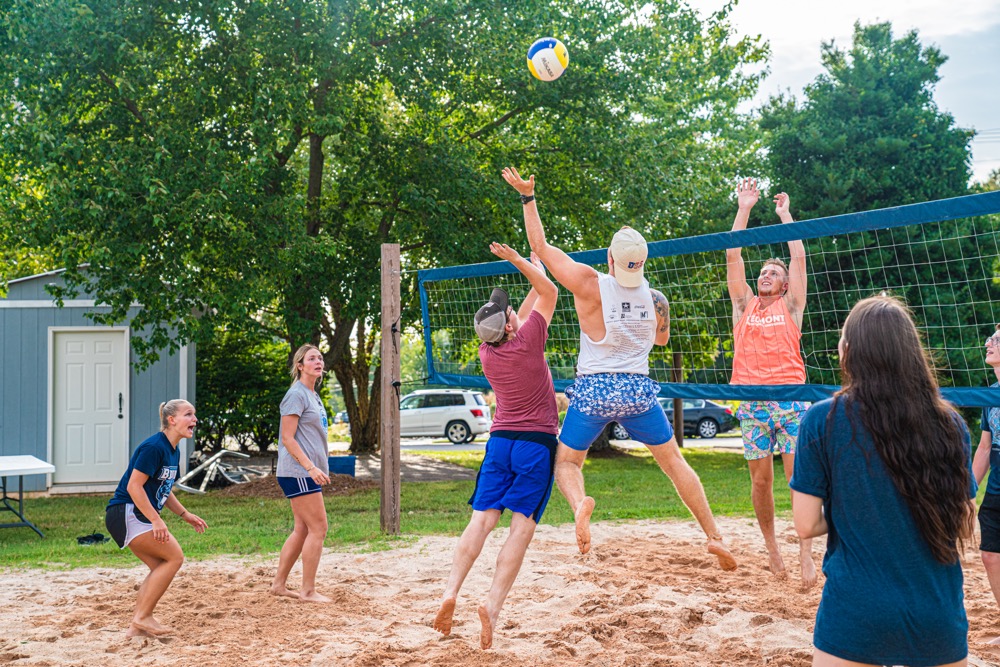Students playing volleyball